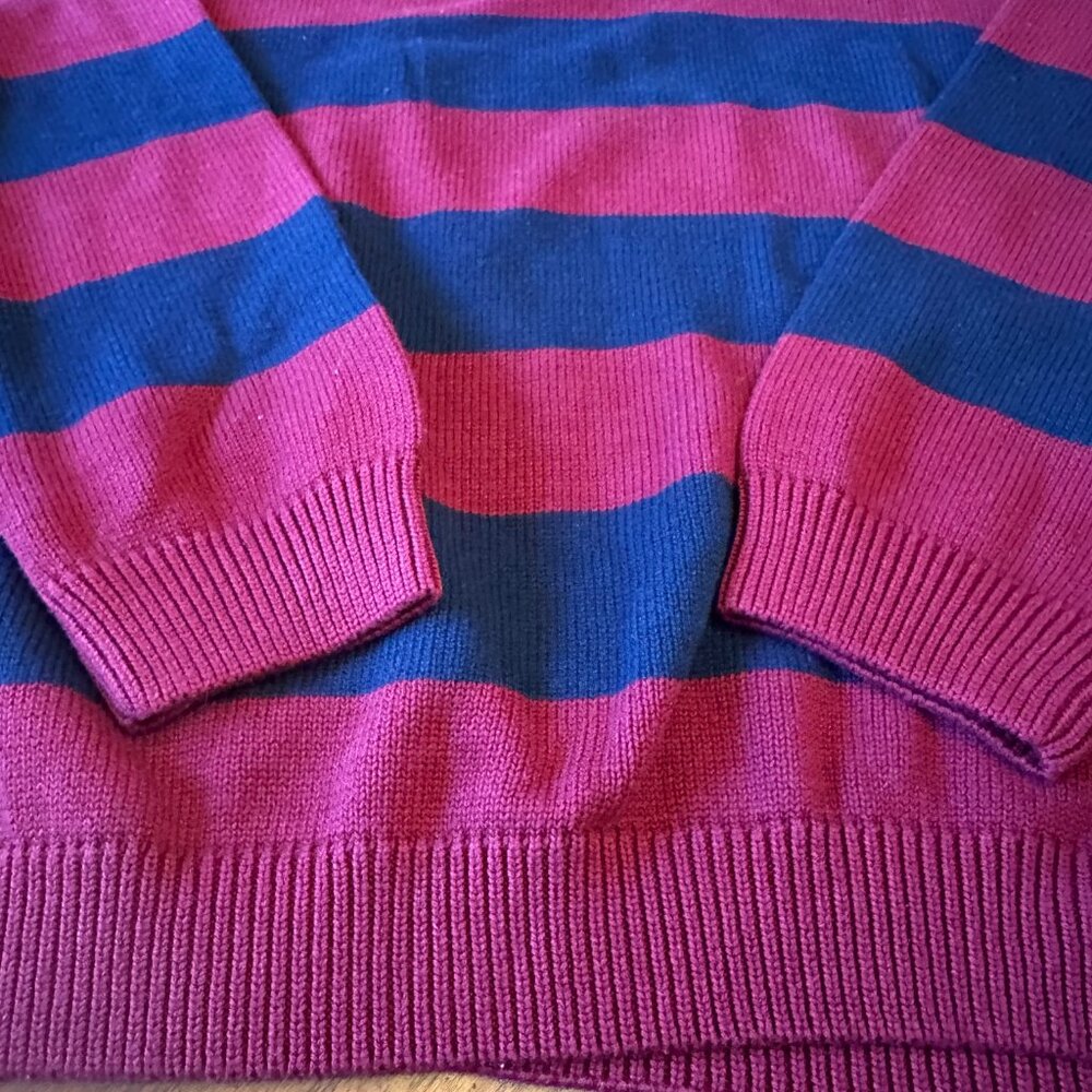 Chaps RL Mens XL Burgundy & Navy Crewneck Striped Sweater Cotton Preppy - Picture 4 of 9